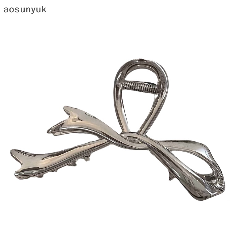 Aosunyuk 2023 Kẹp Tóc Bằng Kim Loại Hình Nơ / Cá Mập Bằng Bạc Phong Cách Móng Vuốt Nâng Cao