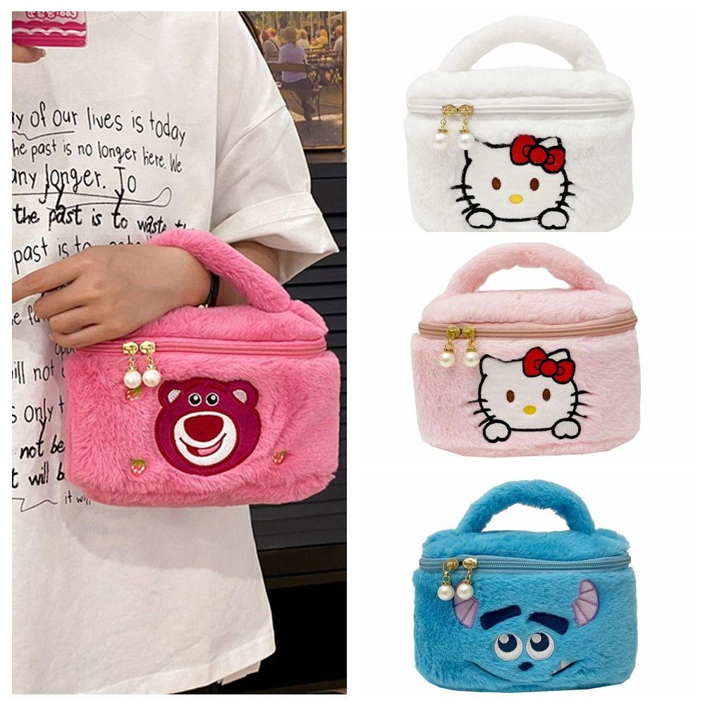 Leota Túi Đựng Điện Thoại / Đồ Trang Điểm Hình Vuông Cỡ Lớn Họa Tiết Hoạt Hình Gấu / Dâu Tây Bằng Lông Nhung Dễ Thương