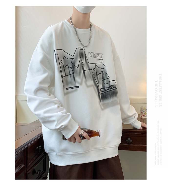 Áo sweater Tay Dài Cổ Tròn Dáng Rộng In Họa Tiết Thời Trang Mùa Thu Cho Nam