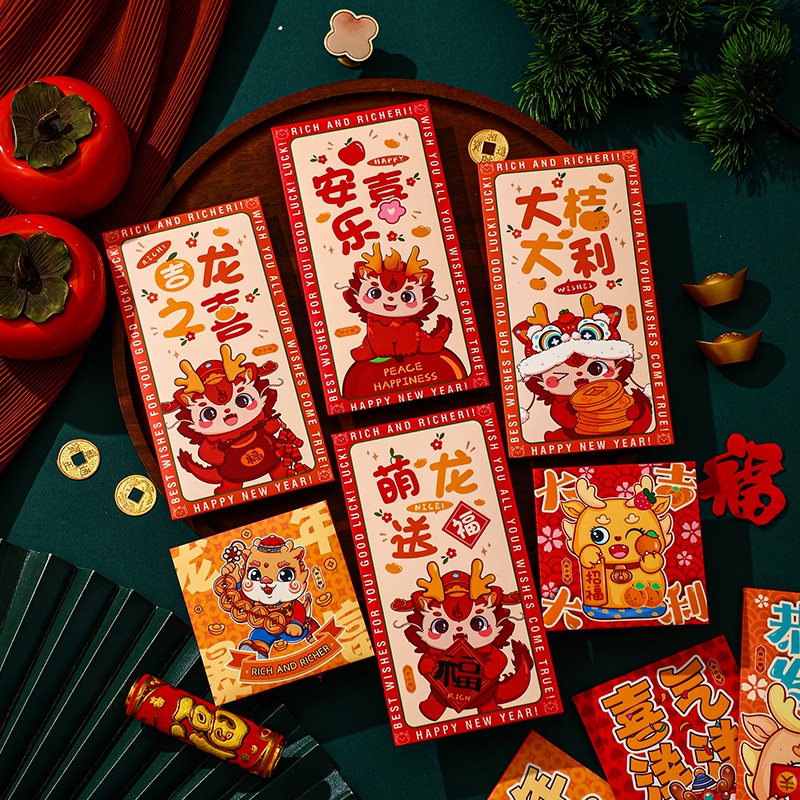 Set 6 Bao Lì Xì Đỏ angpao Mừng Năm Mới 2024
