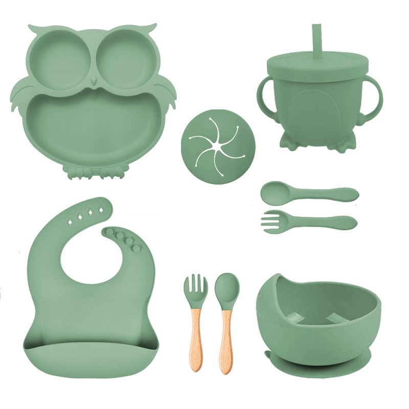 Bộ Dụng Cụ Bàn Ăn Bằng silicone Hình Cú Mèo Cho Bé