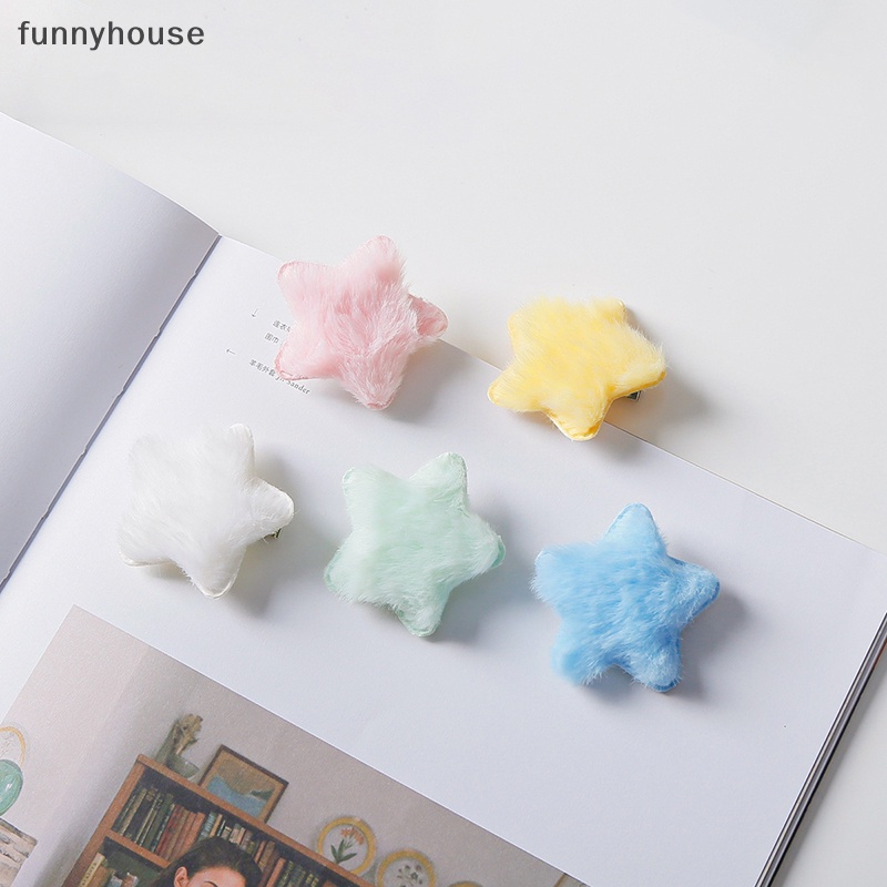 Kẹp Tóc Hình Ngôi Sao Màu Trơn Phối Lông Dễ Thương Thời Trang Cho Bé Gái