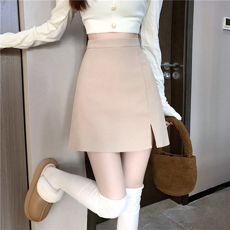 Xj-quần Váy Chữ A Lưng Cao Xẻ Tà Ôm Dáng Mùa Thu Đông Phong Cách Hàn Quốc Cho Nữ