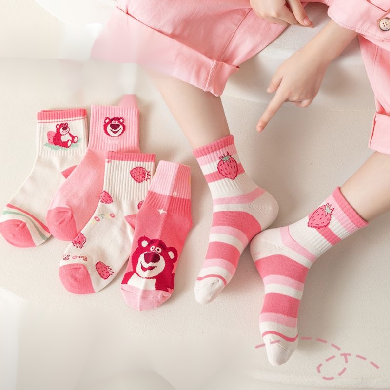 Vớ cotton Cổ Cao Thoáng Khí Thấm Hút Mồ Hôi In Họa Tiết Dâu Tây Hoạt Hình Phong Cách Hàn Quốc Dễ Thương Thời Trang Thu Đông Cho Bé Gái