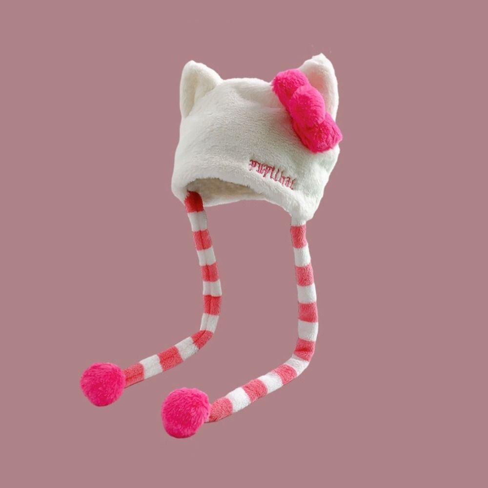 Mũ Trùm Đầu Vải Bông Dày Ấm Áp Hình Mèo kitty Màu Hồng Bảo Vệ Tai