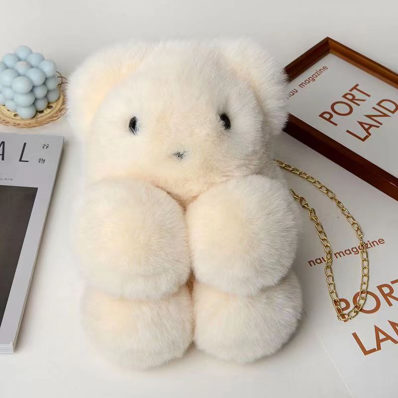 Moweikaidi Túi Đeo Chéo Giả Lông Thú Hình Gấu Dễ Thương Phong Cách Hàn Quốc Cho Nữ
