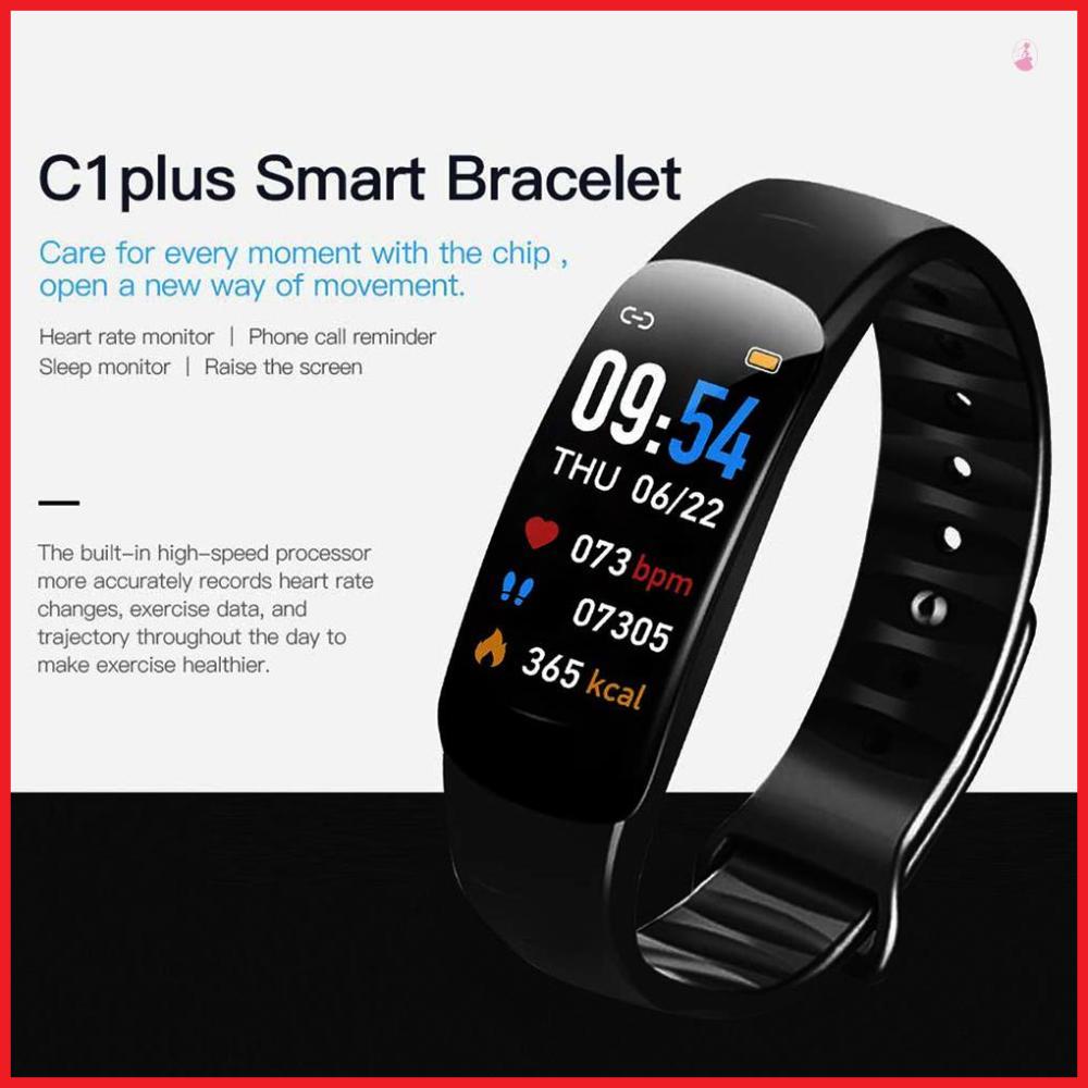 Bộ Vòng Tay Thể Thao Thông Minh c1plus Màn Hình Màu Chống Nước bluetooth Đo Nhịp Tim Huyết Áp c1plus Tiếng Anh - Khóa Cài