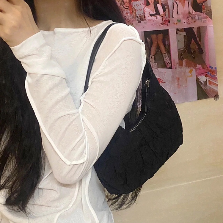 Túi Xách Đeo Vai Vải Xếp Ly Kem Nữ Tính Thời Trang Mùa Thu