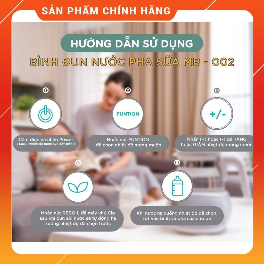 Bình đun nước pha sữa MOAZ BÉBÉ MB-002 điều chỉnh nhiệt độ, khử Clo, giữ nhiệt, Moaz Bebe mb002 - Chính hãng
