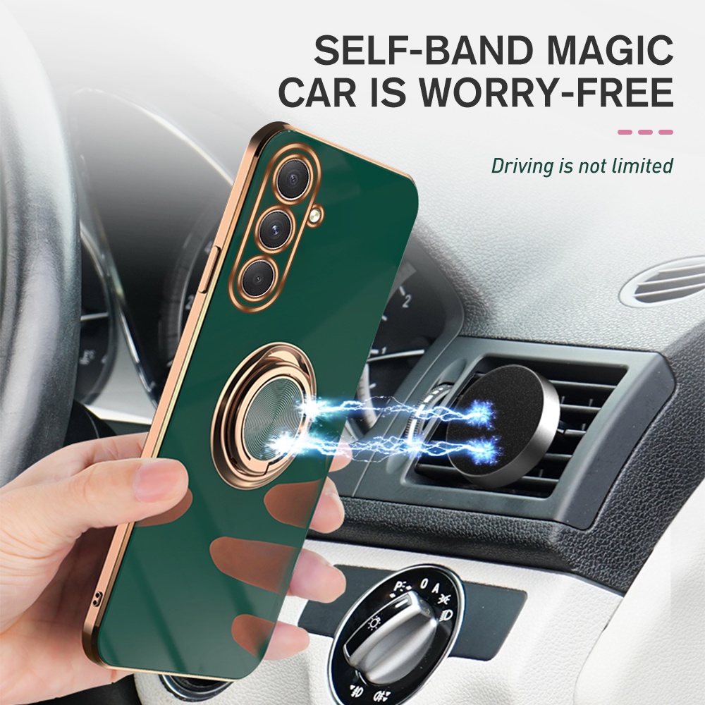 Casing For Samsung Galaxy S23 FE S23FE S23 Ultra Plus S23Ultra S23+ S23Plus 5G Luxury Plating Car Magnetic Holder Ring Phone Case Lens Protect Couple Shockproof Back Cover Casing