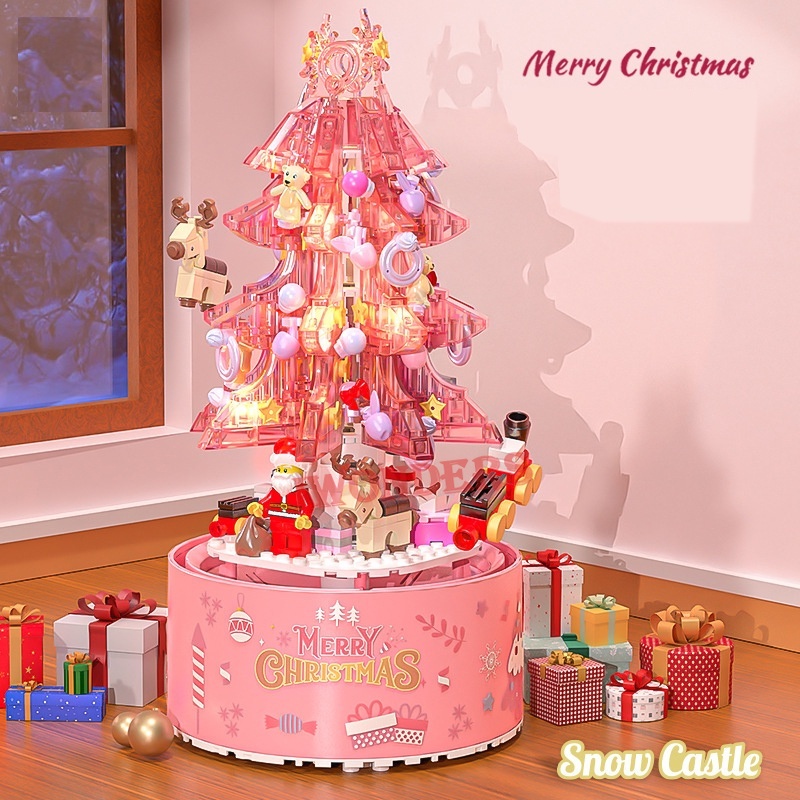 Christmas train Khối Đồ Chơi Lắp Ráp Cây Thông Giáng Sinh Pha Lê Có Nhạc Xoay Được Dành Cho Trẻ EmHoliday Gifts