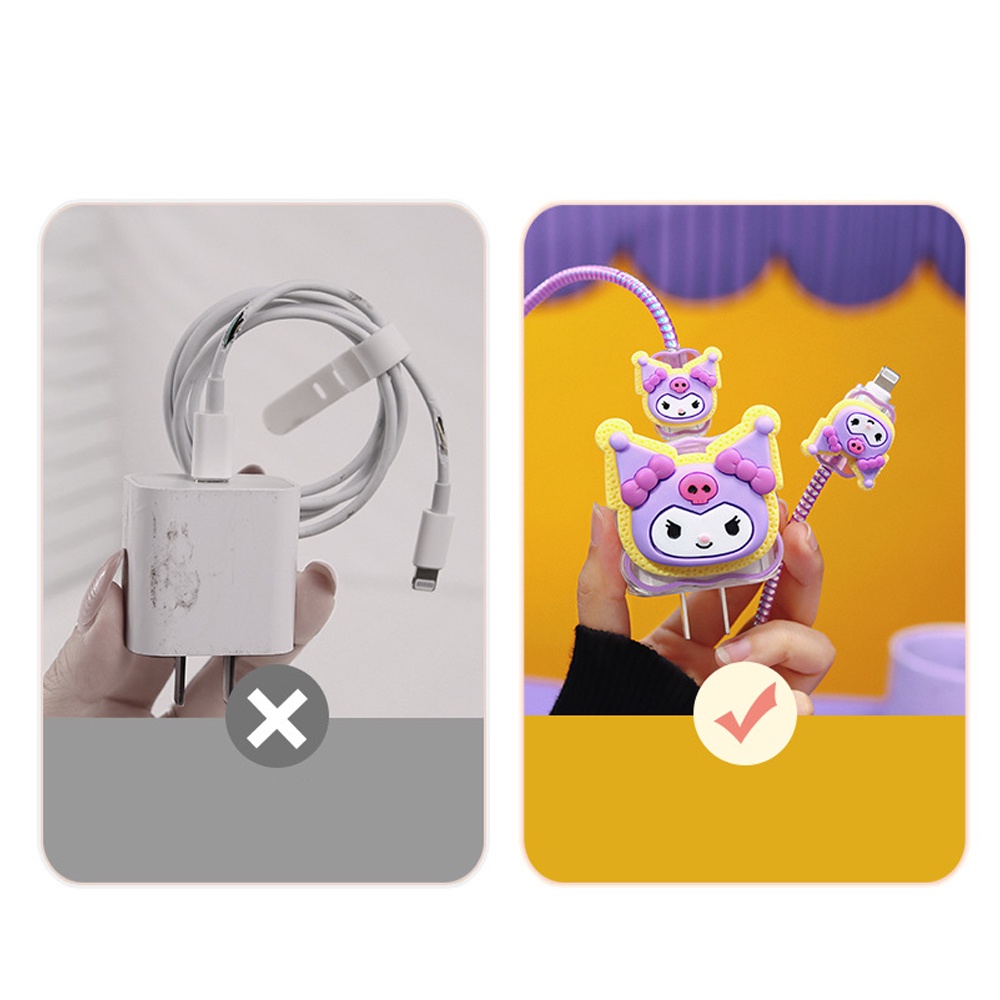 Hoạt Hình Phụ Kiện Bảo Vệ Dây Cáp Sạc iphone 18 / 20w 3d Hình sanrio kuromi