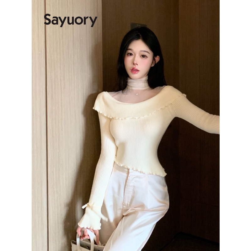 Áo sweater Dệt Kim Phối Lưới Thời Trang Cho Nữ 2023