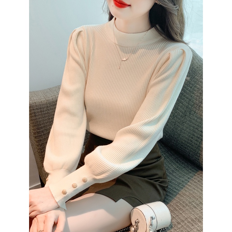 Áo Dệt Kim Tay Phồng Dáng Ôm Thời Trang Thu Đông Phong Cách Mới Cho Nữ