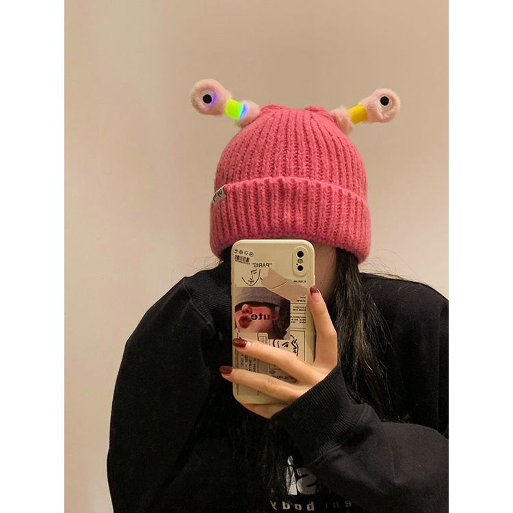 Mũ Ếch Ngộ Nghĩnh Dễ Thương Mũ Dệt Kim Mũ len Mũ len mũ giữ ấm đầu to mùa thu đông Mũ lạnh mũ tròn học sinh Phụ kiện thời trang