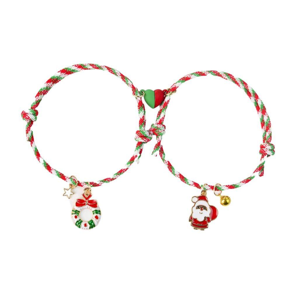 Hchc Bộ 2 Vòng Tay Giáng Sinh Kiểu Kéo Hình Ông Già Noel / Nai Sừng Tấm Cho Cặp Đôi