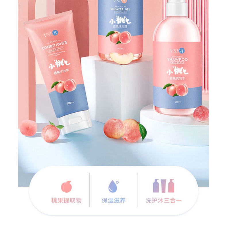 Bộ 3 Dầu Gội Đầu Hương Đào / Đào Mềm Mượt Không Chứa Chất Gàu Lâu Phai Và Hương Thơm Lâu Dài