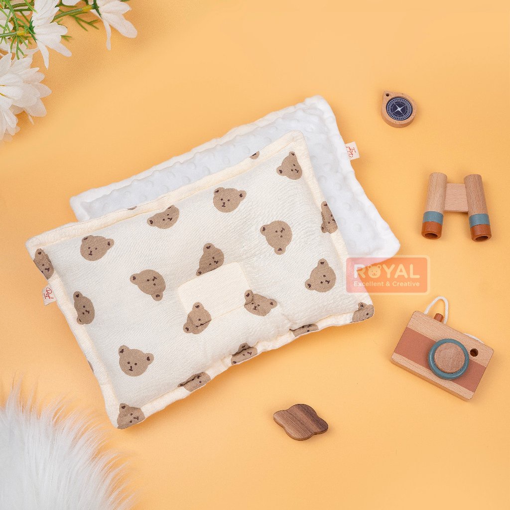Gối xô Muslin phối hạt đậu vải nhung bi chống bẹp đầu cao cấp, mềm mại và êm ái cho bé (Gối hạt đậu)