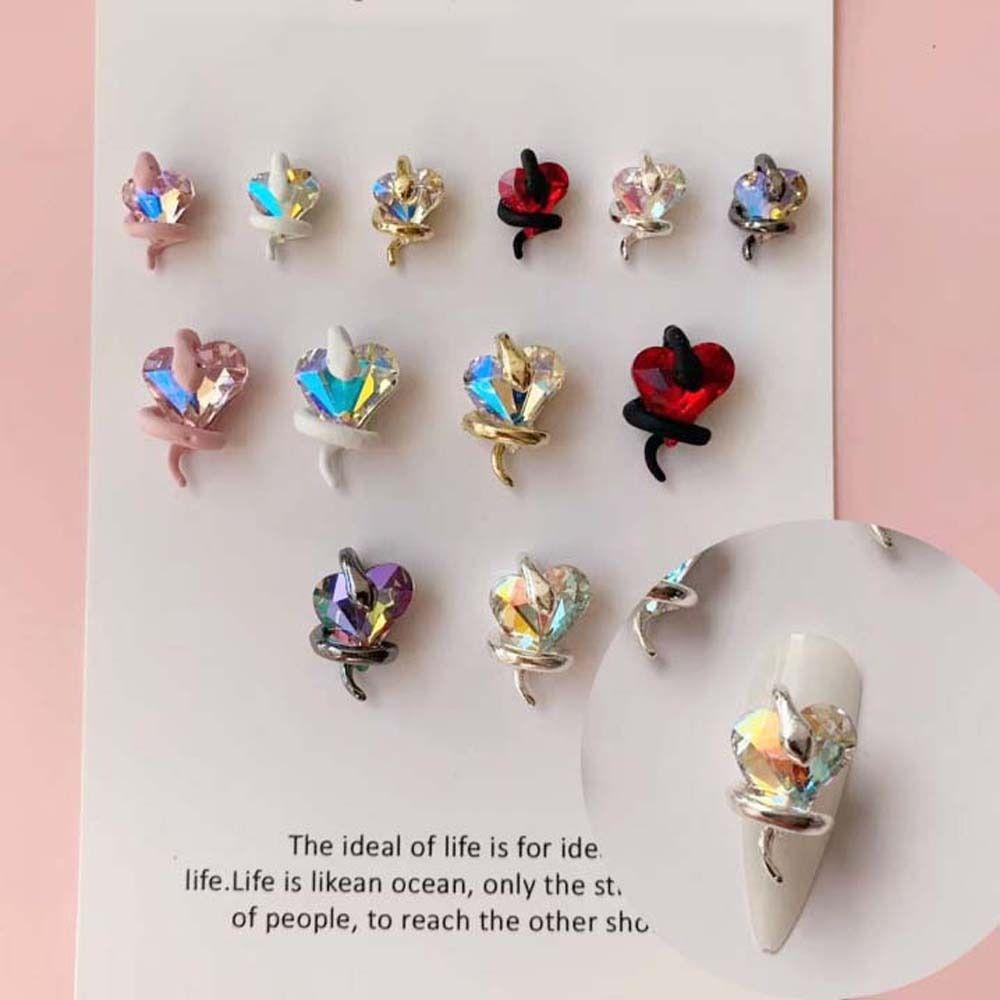 Bruce set 5 Phụ Kiện Trang Trí Móng Tay Hình Rắn Trái Tim Bằng Hợp Kim Đính Đá diy charms
