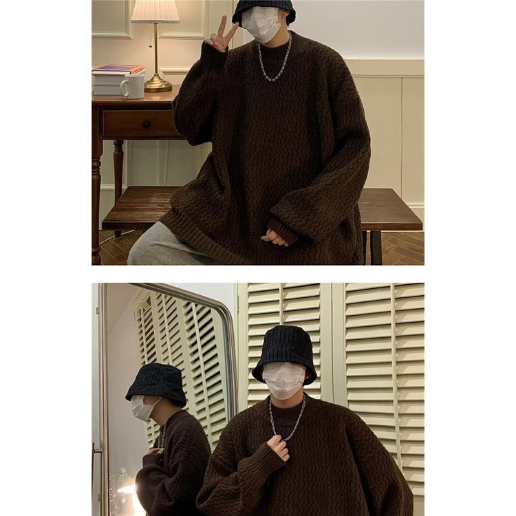 Áo sweater Dệt Kim Cổ Tròn Dáng Rộng Màu Sắc Đơn Giản Thời Trang Thu Đông 2023 Cho Nam Giới