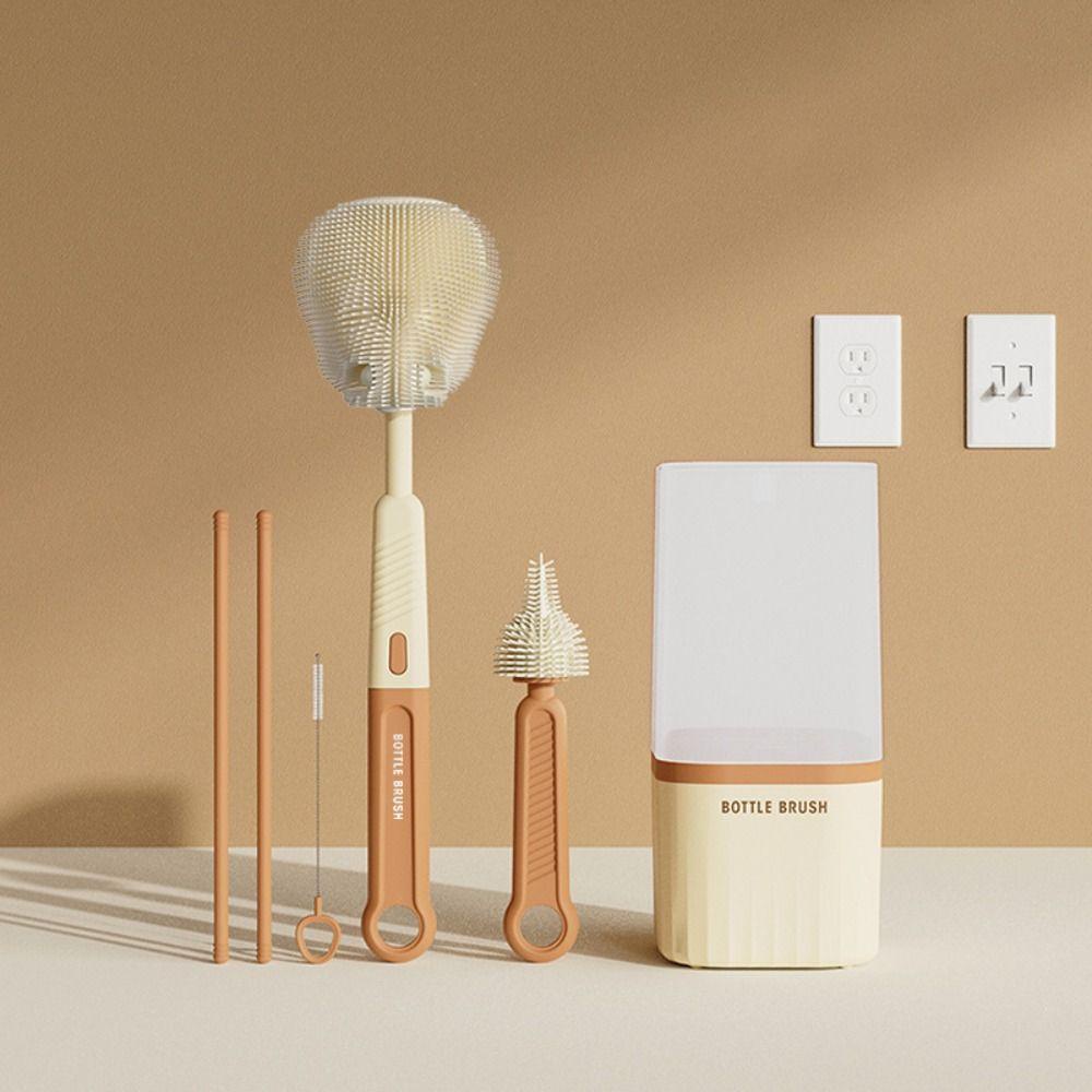 Bộ Cọ silicone Làm Sạch Bình Sữa Em Bé Thiết Kế Tay Cầm Dài Xoay 360 Độ