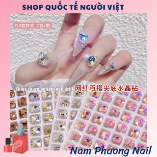 Set 5 viên đá chân nhọn, đá pha lê dạng khối, đá pha lê 3D lấp lánh 14 màu có sẵn trang trí móng tay