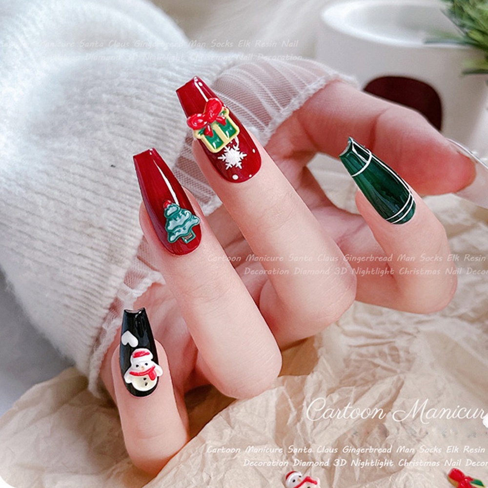 ♕ 20 cái Nail Art Giáng sinh Đồ trang sức dạ quang Ba chiều Santa Elk Nhựa Kim cương Phim hoạt hình dễ thương Trang trí móng tay Công cụ làm móng tay cho cửa hàng làm móng NỘI THẤT