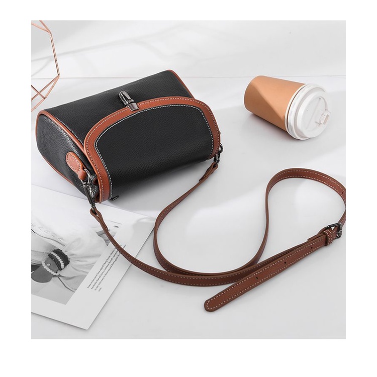 Túi Đeo Chéo Da Bò Dáng Vuông Nhỏ Màu Tương Phản Thời Trang Cho Nữ