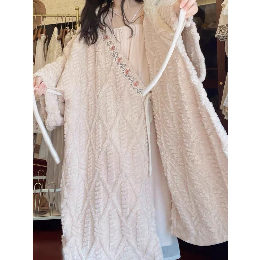 Áo Choàng Ngủ Dáng Dài Bằng Lông Cừu Dày Dặn Phong Cách Mới 2023