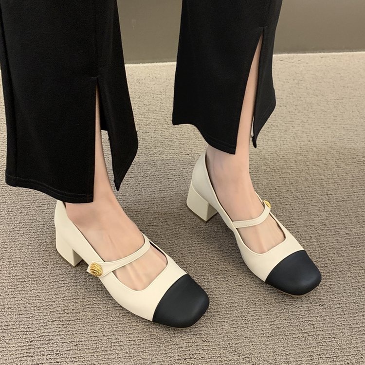 Giày Búp Bê Gót Vuông Màu Trắng Phong Cách Pháp Thanh Lịch Dễ Phối Đồ Cho Nữ D58