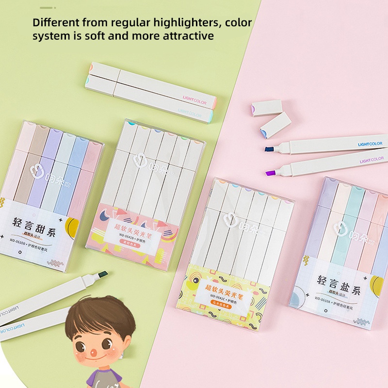 Bút dạ quang 6 màu highlight pastel, bút đánh dấu nhớ dòng cute nhiều màu marker dễ thương YK