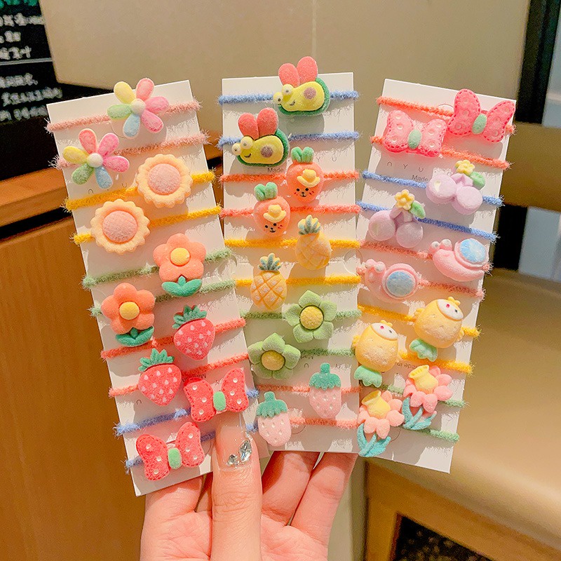 Set 10 Dây Buộc Tóc Cao Su Co Giãn Họa Tiết Hoạt Hình Phong Cách Hàn Quốc Cho Bé