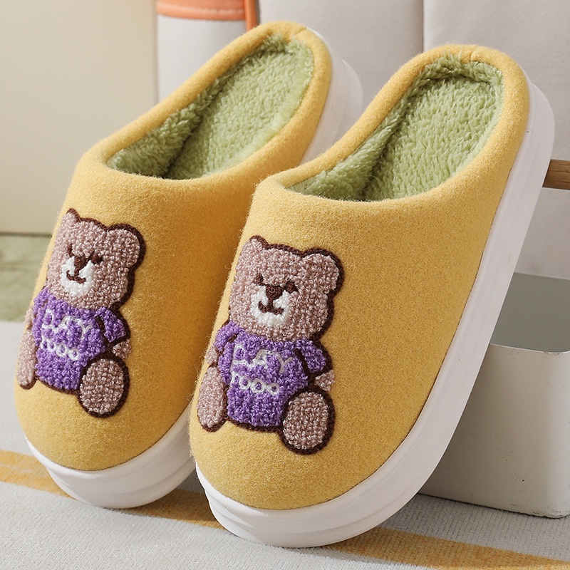 😜Dép Bông Đi Trong Nhà Mùa Đông Chất Liệu cotton Dày Dặn Chống Trượt Họa Tiết Hoạt Hình