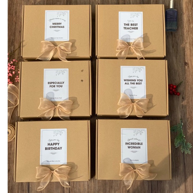 Combo Hộp đựng quà kiểu kraft thiết kế kèm túi quà, kèm giấy rơm trang trí hộp quà
