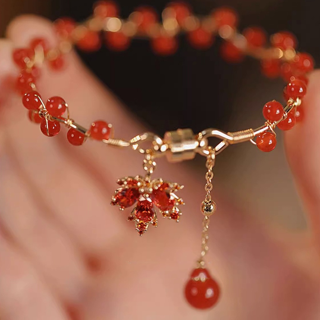 Genshin Impact Kaedehara Kazuha Vòng Tay Chuỗi Hạt Đỏ Khóa Nam Châm Thiết Kế niche Cho Nữ