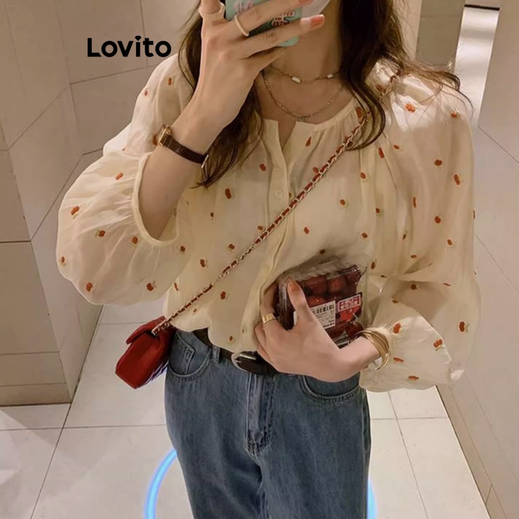 Lovito Áo Jacquard chấm bi thường ngày cho nữ LNE27296
