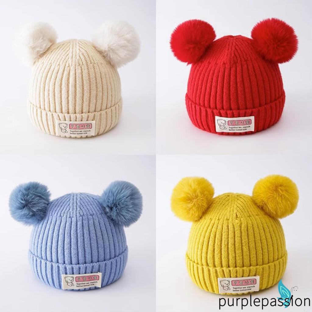 Mũ beanie Dệt Kim Màu Tím In Chữ bear Thời Trang Thu Đông Ấm Áp Cho Bé Trai Bé Gái
