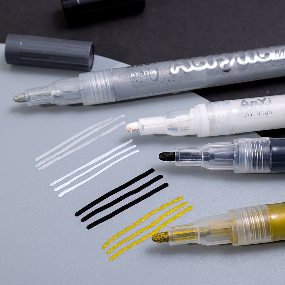 Bút Đánh Dấu acrylic Màu Vàng / Bạc / Bút Lông Đánh Dấu acrylic graffiti Nghệ Thuật / Bút Đánh Dấu Vĩnh Viễn Cho Gỗ / Kính / Kim Loại Nhanh Khô Dùng Trong Trường Học / Văn Phòng