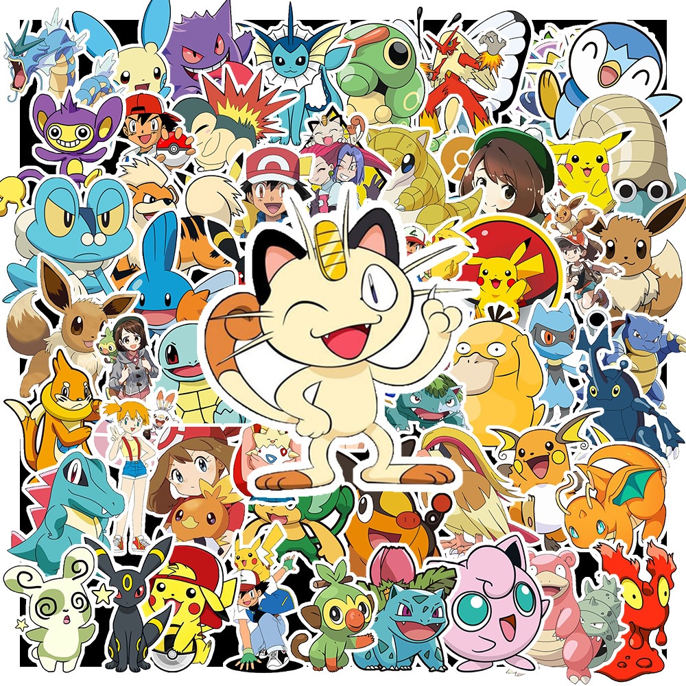 Sticker Chống Nước - 100 Miếng Dán Trang Trí Máy Tính Xách Tay | Xe Máy | Điện Thoại - Hình Pokemon Dễ Thương