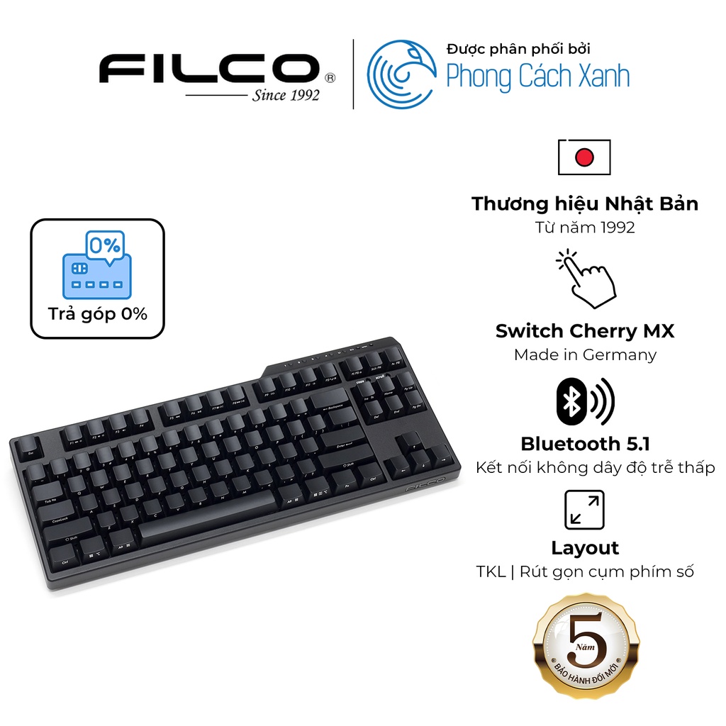 Bàn phím cơ Filco Majestouch Convertible 3 Ninja - Tenkeyless - Hàng chính hãng