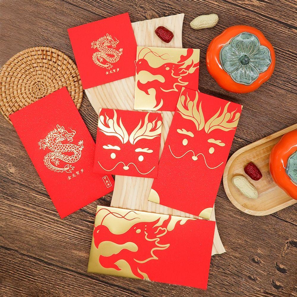 Mxmio Set 10 Bao Lì Xì Đỏ May Mắn Hình Vuông Họa Tiết Rồng Năm Mới 2024