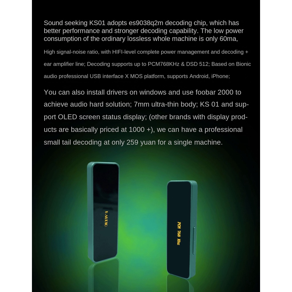 F.audio Bộ Khuếch Đại Tai Nghe usb ks01 es9038q2m + xmos es9063q Màn Hình Led 32bit / 768khz dsd512