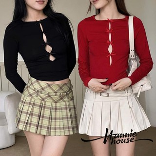 Áo Thun Tay Dài Cổ Tròn Thắt Nơ Thời Trang Cho Nữ