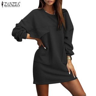 Zanzea Đầm Nữ Dài Tay Cổ Tròn Trễ Vai Thời Trang