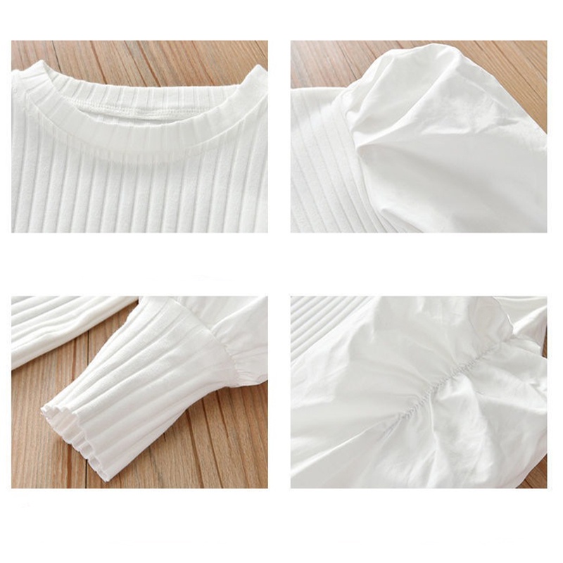 Áo Thun cotton Tay Dài Phồng Thời Trang Xuân Thu Dành Cho Bé Gái 3-7 Tuổi