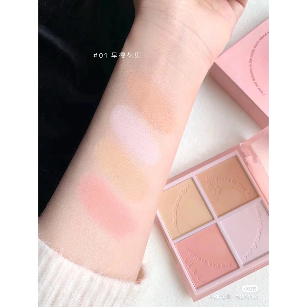 XIXI Phấn Má Hồng XIXI 4 ô Nhũ Sáng Highlight Trang Điểm Tích Hợp Phấn Mắt Nhũ Lìbền màu makeup trang điểm làm đẹp | BigBuy360 - bigbuy360.vn