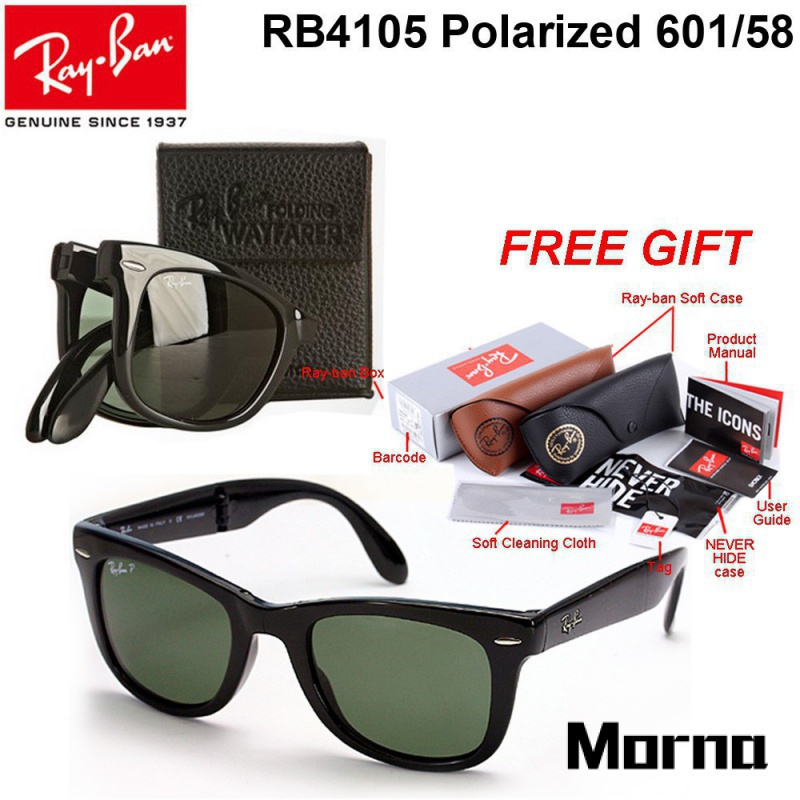 Kính râm thông thường thời trang Rayban gấp 100% Luxottica Ý rb4105 601 (đen)