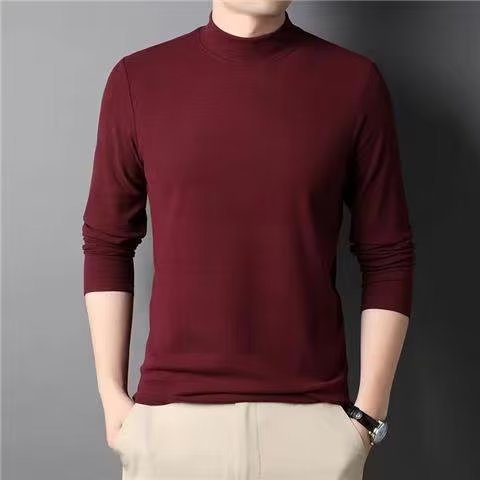 Áo Giữ Nhiệt Nam Thun Tay Dài Cổ Cao Lót Nỉ Vải Vừa Màu Trơn Phong Cách Thời Trang Thu Đông Mới Cho Nam