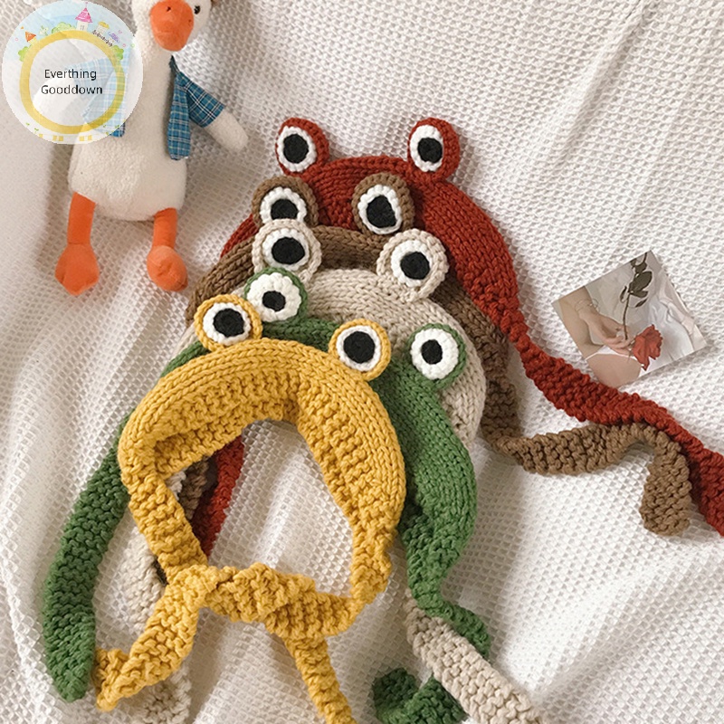 Everthinggooddown Mũ Len Beanie Dệt Kim Hình Ếch Vui Nhộn Giữ Ấm Mùa Đông Cho Nam Và Nữ vn