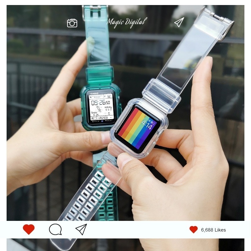 Dây Nhựa Trong Suốt Thay Thế Cho iwatch serise 7 6 se 5 4 3 2 45mm 40mm 42mm 44mm